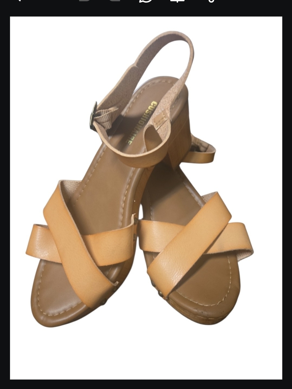 Women’s Sz 7 Camel Crisscross Ankle-Strap Dress Sandals- Cushionaire